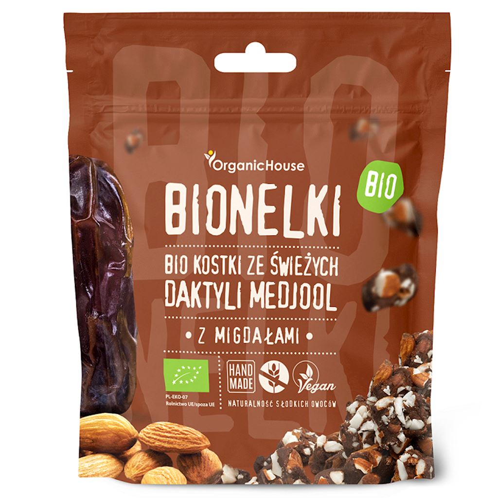 PRALINY DAKTYLOWE Z MIGDAŁAMI BEZGLUTENOWE BIO 50 g - ORGANIC HOUSE (BIONELKI)-0