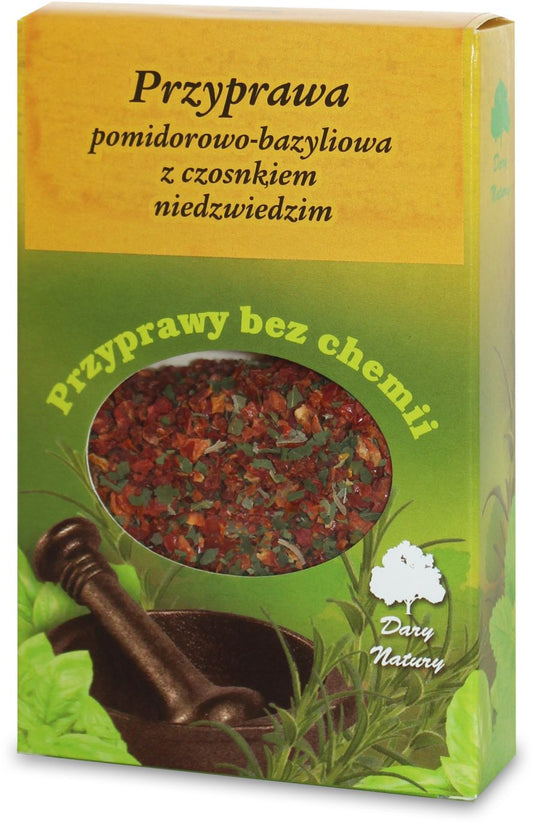 PRZYPRAWA POMIDOROWO - BAZYLIOWA Z CZOSNKIEM NIEDŹWIEDZIM BEZGLUTENOWA 40 g - DARY NATURY-0