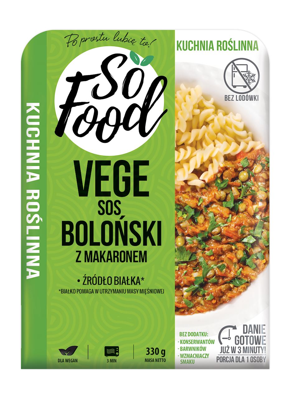 VEGE SOS BOLOŃSKI Z MAKARONEM 330 g - SO FOOD-0