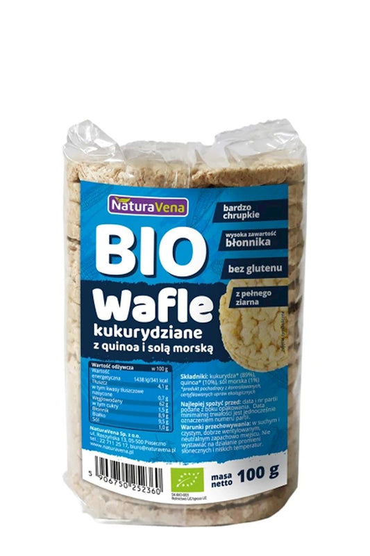 WAFLE KUKURYDZIANE PEŁNOZIARNISTE Z QUINOA I SOLĄ MORSKĄ BIO 100 g - NATURAVENA-0