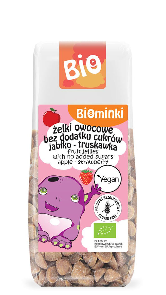 ŻELKI OWOCOWE BEZ DODATKU CUKRÓW JABŁKO - TRUSKAWKA BEZGLUTENOWE BIO 75 g - BIOMINKI-0