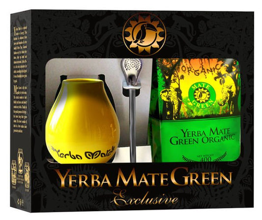 ZESTAW YERBA MATE BIO 400 g, MATERO (LOSOWY WZÓR), BOMBILLA - ORGANIC MATE GREEN-0