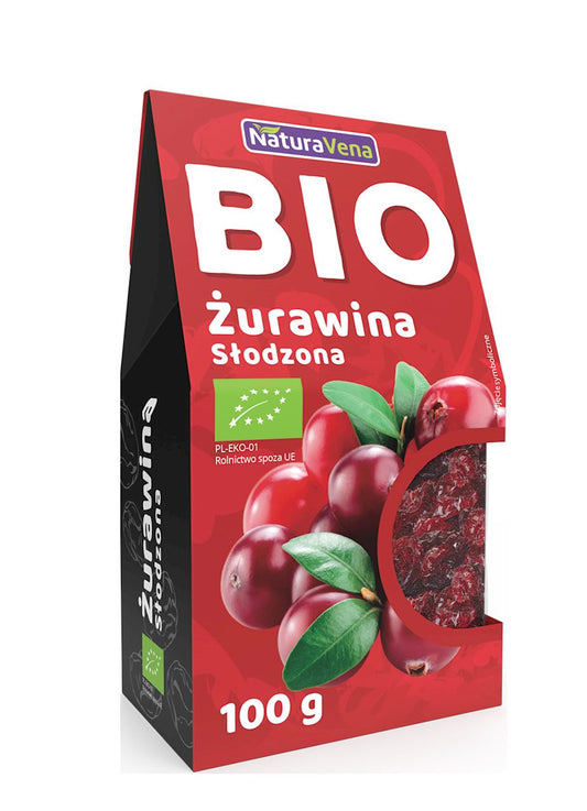 ŻURAWINA SŁODZONA CUKREM TRZCINOWYM BIO 100 g - NATURAVENA-0